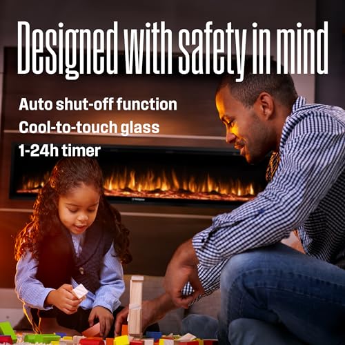 Westinghouse 60 Inch Electric Fireplace Heater, Compatible with Alexa & Google Home, Wall Mount or in-Wall Recessed Fireplace Insert, 24 Hour Timer, Color Changing Flames, 750W/1500W Indoor Heater Westinghouse