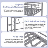 VECELO Metal Loft Bed Twin Size with Removable Ladder and Safety Guardrail, No Box Spring Needed, Space Saving, Noise Free, Grey VECELO
