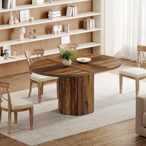 Tribesigns 55.12 Inches Oval Dining Table for 4-6 People, Wood Kitchen Table, Rustic Dinner Room Table, Home Furniture Kitchen Table for Kitchen, Home Dining Room, Living Room, Wooden Base, Brown Tribesigns