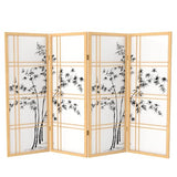 4 ft. Short Bamboo Tree Shoji Screen - Natural - 4 Panels Red Lantern
