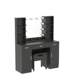 Vabches Makeup Vanity Table with Lighted Mirror & Power Strip, Large Vanity Set Vanity Desk with Lots Storage, 3 Lighting Modes, Brightness Adjustable, 45.2in(Large, Black) Vabches