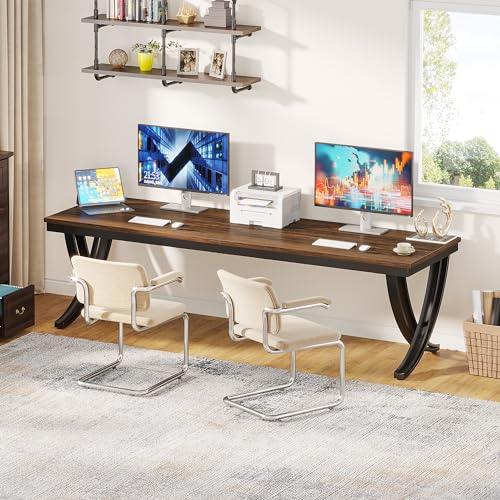 LITTLE TREE 2 Person Computer Desk,78.7-Inch Extra Long Desk,Large Double Writing Desk for Home Office Stidy, Black Rustic Brown - WoodArtSupply