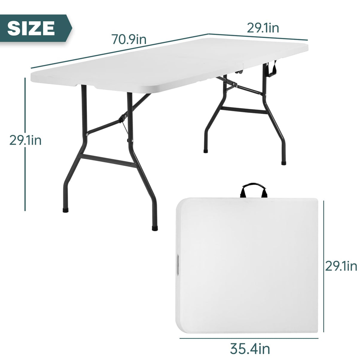 FDW 6 Foot Outdoor Dining Table, Foldable Portable Rectangular Plastic Folding Table with Built in Carrying Handle for Party and Wedding Use, White FDW