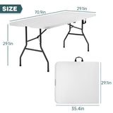 FDW 6 Foot Outdoor Dining Table, Foldable Portable Rectangular Plastic Folding Table with Built in Carrying Handle for Party and Wedding Use, White FDW