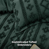 Bedsure Tufted Boho Comforter Set Queen Size - Dark Green Boho Bed Set, GentleSoft™ 3 Pieces Farmhouse Shabby Chic Embroidery Bedding, Gifts for Woman, Soft Jacquard Queen Comforter for All Seasons Bedsure