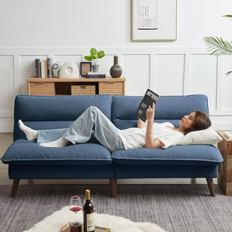 Enobala Futon Sofa Bed, 72" Convertible Futon Couch with 3-Level Adjustble Backrest, Modern Loveseat Couch, Folding Recliner Sleeper Sofa for Small Spaces, Living Room, Apartment, Guest Room, Blue Enobala