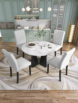 Merax 5-Piece Round Dining Table Set, Modern 4 Upholstered Chairs for Living,Kitchen Room, 43 Inch, Beige+White Merax