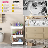Goovilla Rolling Makeup Organizer Cart with Removable Drawer, 3 Tier Stable White Floor Skincare Storage Cart for Vanity, Cosmetic Display, Nail Polish, Perfume, Hair Stuff, Beauty, Bathroom(Plastic)