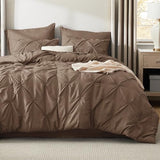 Bedsure Queen Comforter Set Brown - Bed in a Bag Queen Size Bedding 7 Pieces, GentleSoft™ Pintuck Bed Set Gift for Family, Pinch Pleat All Season Comforter with Sheets, Pillowcases & Shams Bedsure