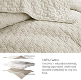 palassio Beige 100% Cotton Quilt King Size Bedding Sets with 2 Pillow Shams, Textured Lightweight Soft Bedspread Shabby Chic Coverlet, Neutral Quilted Comforter Bed Cover for All Season, 3 Pieces palassio