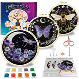Huacan Embroidery Kit for Adults Beginner - Embroidery Kits 3 Pcs Stamped Stitch Practice Multiple Butterfly Pattern with 3 Hoops, DIY Sewing Kit with Gift Box 7.9 x 7.9 Inch (Butterfly 1)