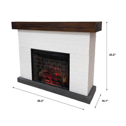 Country Living Jackson 55 Inch Mantel Package | Wood Mantel with White Brick Surround | 28 Inch Smart Electric Fireplace Insert w/Remote | Alexa & Google Compatible | Multi-Color LED Flames | 1500W