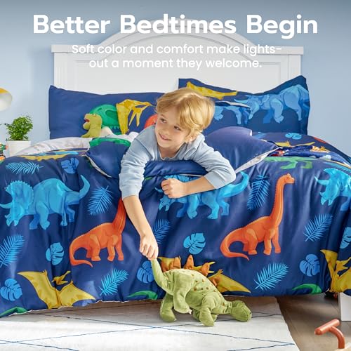 Joiedomi Kid Twin Comforter Set 5 Piece Dinosaur Bedding Set for Boys Girls Super Soft Microfiber Bed in a Bag with Comforter Sheets Pillowcase Sham Joiedomi