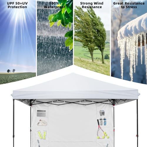White 10x10 FT Pop Up Canopy Tent with 1 Sidewall, Heavy Duty Canopy for Outdoor, Commercial Instant Gazebos, for Party, Patio, by Kendane. Kendane