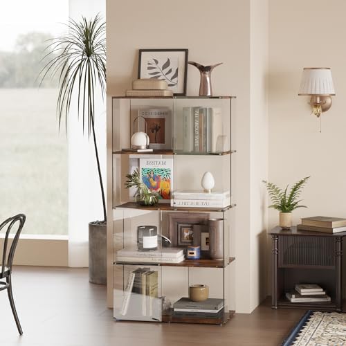 Sttoraboks Modern 5-Tier Acrylic and Wood Display Cabinet for Living Room and Study - WoodArtSupply