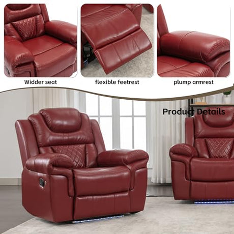 Olodumare Leather Recliner Chair with Adjustable Backrest, Modern Home Theater Seating with LED Light Strip for Living Room, Bedroom, Home Theater, RV(Wine Red) Olodumare