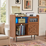 Citybay Vinyl Record Player Stand with Charging Station & RGB Lights,Holds up to 350 Albums, Solid Wood Cabinet with Metal Legs for Turntable, Living Room Citybay