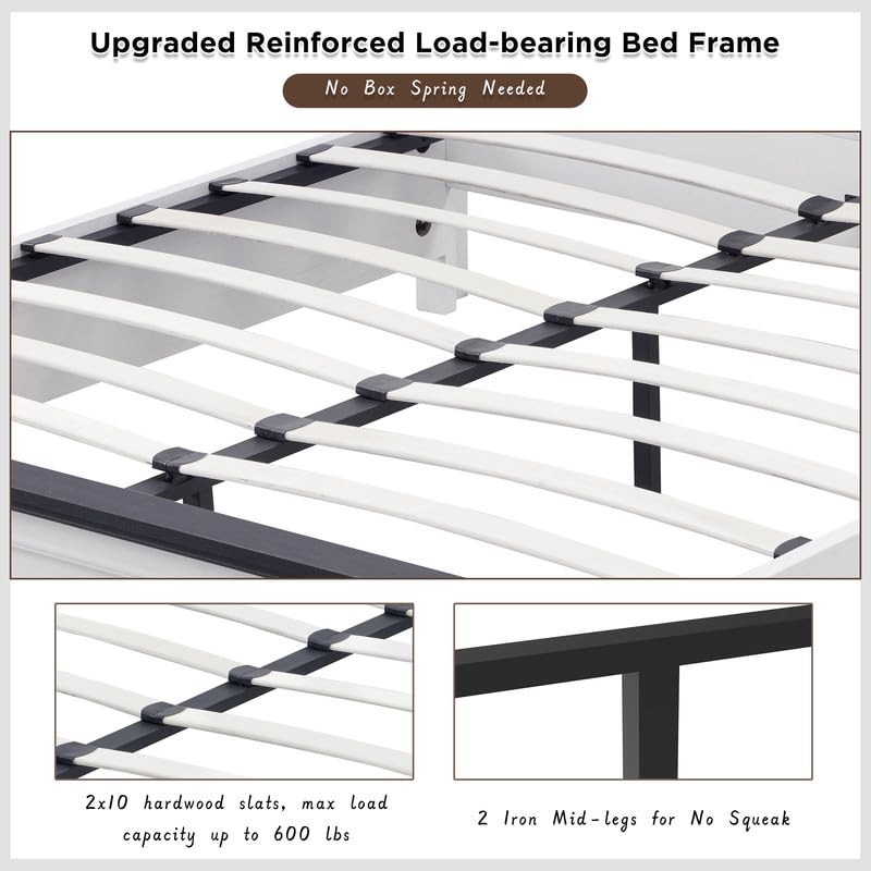 ACCOHOHO Antique White Farmhouse Queen Bed Frame with 52" Full-Panel Headboard and Storage Drawers ACCOHOHO