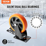 VEVOR Caster Wheels, 5-inch Swivel Plate Casters, Set of 4, with Security A/B Locking No Noise PVC Wheels, Heavy Duty 1800 lbs Load Capacity, Non-Marking Wheels for Cart Furniture Workbench VEVOR