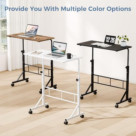 DUMOS 31.5" Adjustable Height Mobile Desk with Locking Wheels & Pin-Lock, Portable Workstation for Walking Pad & Active Home Office, Black DUMOS