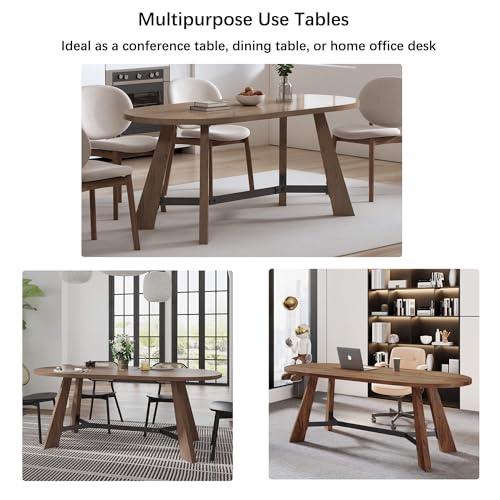 SAINTCY 70.86" Oval Dining Table for 6-8 People, Wood Kitchen Table, Rustic Dinner Room Table with Sturdy Tapered Legs, Home Furniture Kitchen Table for Kitchen, Living Room (Brown) SAINTCY