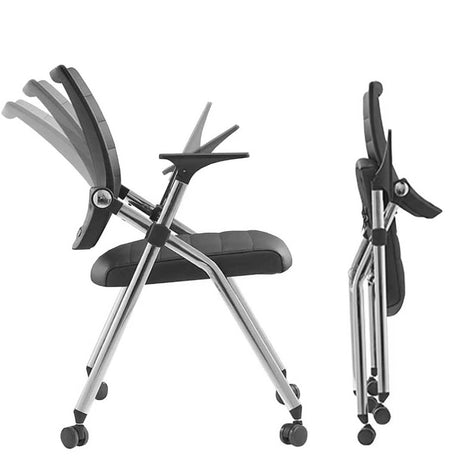 Buokaiw Foldable Office Chair,Folding Office Chair with Wheels, Leather Conference Training Chairs,Portable Padded Office Chairs. Backrest Bouncy,for Home Office Conference Gaming.Black(1 Pcs) Buokaiw