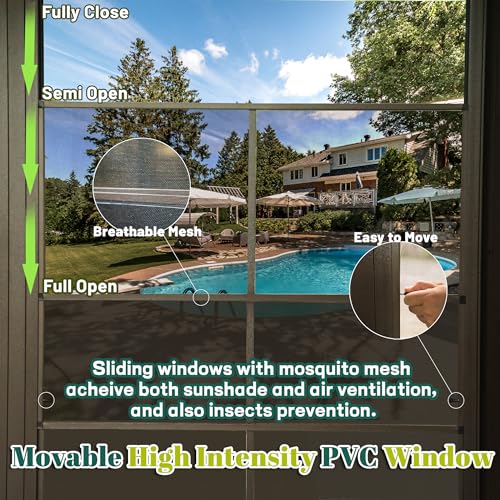 Domi 12x14FT Wall Mounted Sunroom, Against Wall Solarium with Galvanized Steel Sloping Roof, Detachable PVC Screen, Lockable Sliding Front and Side Doors, Lean-to Gazebo Sun Room for Deck Patio domi outdoor living