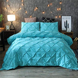 Feelyou King Duvet Cover Set Pinch Pleated Bedding Sets Aqua Blue Microfiber Polyester Pintuck Tufted Comforter Cover with 2 Pillow Shams Luxury Solid Geometric, 3 Pieces Feelyou