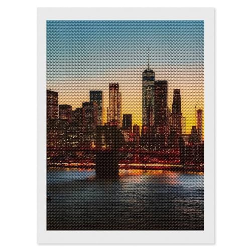 New York City Manhattan Bridge Skyline Diamond Art Painting Kits for Adults Full Drill 5D DIY Craft for Home Decor Gift 12"x16" WoodArtSupply