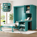 KALALLA Twin Size Rotating Wall Murphy Bed with Bookshelf, Top Cabinet, Horizontal Murphy Bed Frame with Extendable Desk & Side Storage, Space Saving, Boys Girls Kids Adults, Teal KALALLA