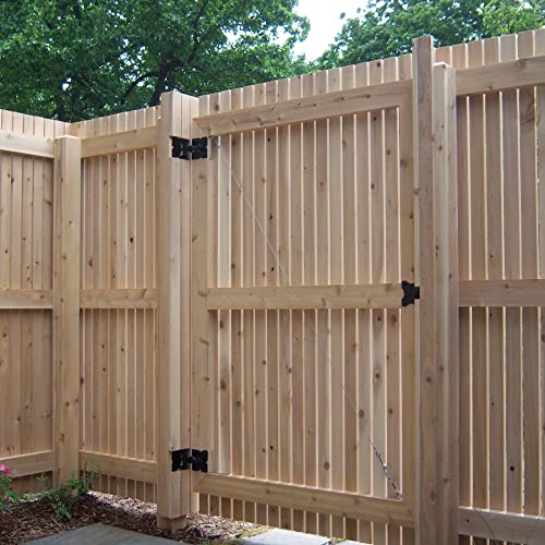 2 Pack Self Closing Gate Hinges for Wooden Fences Heavy Duty Solid Vinyl Fence Gate Closer Hinges with 22 Screws Swing Adjuster Tool 90 Degree Tension Boerboel Gate Hardware Kit Black Finish HILLMASTER