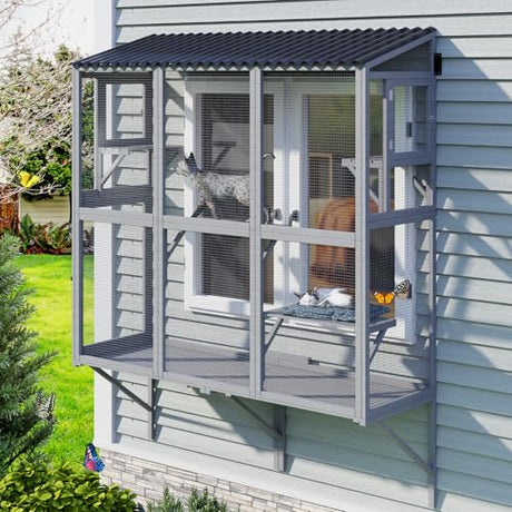 TIMHAKA Cat Catio, Expandable Window Box Enclosure for Multiple Indoor Cats, Comfortable Wooden Small Pet Perch House, All-Weather Use, for Safely Enjoying Outdoor Sights, Playing, Sunbathing, Napping TIMHAKA