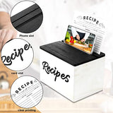 Hoteam Wooden Recipe Box with Cards and Rustic Wood Recipe Card Holder with 50 Pcs 5 x 7 Recipe Cards Set Farmhouse Recipe Organization Box with Dual Slots for Phone Kitchen Decoration (White) Hoteam