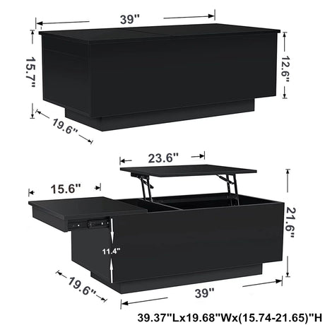 HOMMPA LED Coffee Table for Living Room Lift Top Coffee Tables with Power Outlet Black Morden Center Table with Storage Hidden Compartment High Gloss Lift Tabletop HOMMPA