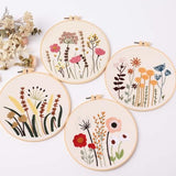 REEWISLY 4ps Embroidery Starter kit with Flowers Patterns and Instructions, DIY Adult Beginner Cross Stitch Kits, Including 2 Plastic Embroidery Hoop, 1 Pair of Scissors, Colored Threads and Needles