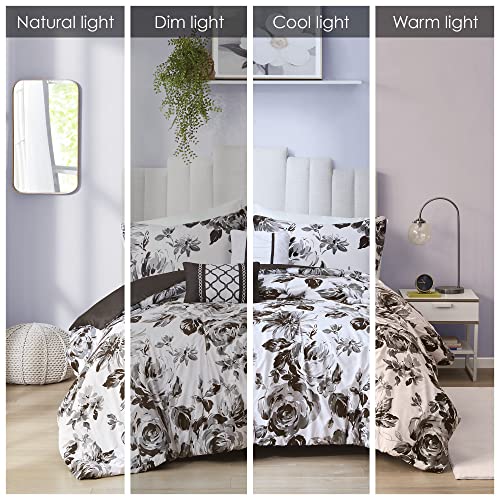 Intelligent Design Dorsey Comforter Reversible Flower Floral Botanical Printed Ultra-Soft Brushed All Season Bedding-Set, Full/Queen, Black/White 5 Piece Intelligent Design