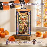 Fsolis Book Nook Kit Día De Muertos - 3D Wooden Puzzles for Adults DIY Miniature House Bookshelf Decor Decorative Bookends Gifts for Women Book Lovers (Plaza de Los Muertos)