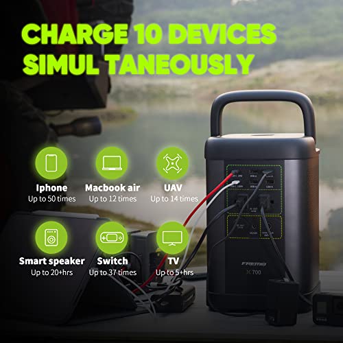 FREMO Portable Power Station X700,662Wh LiFePo4 Battery Solar Generator w/2 Upto 110V/1000W AC Outlet,DC 12V Car and USB Ports(Solar Panel Optional), Solar Generator for Home Use,Outdoor Camping,RVs Fremo