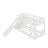 Bunk Beds with Slide Twin Over Twin Low Bunk Bed Frame with Storage Drawers Stairway Wood Bunk Bed for Kids Boys Girls, White Bellemave