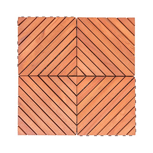 VIFAH V182 Interlocking FSC Eucalyptus Deck Tile 12-Slat Diagonal Design - WoodArtSupply