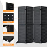 Bonnlo 4/6 Panel Pegboard Freestanding, 5 FT Portable Display Board Organizer for Craft Show Jewelry, Wooden Folding Privacy Screen Room Divider (Black, 6 Panel with Base) Bonnlo