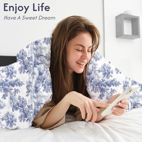 LONAVA King Botaincal 3 Pcs Duvet Cover Set, Breathable Soft Microfiber Navy Lining Comforter Cover with Zipper Closure, and 2 Anti-Pilling, Fade Resistant Pillowcases, Blue Forest LONAVA
