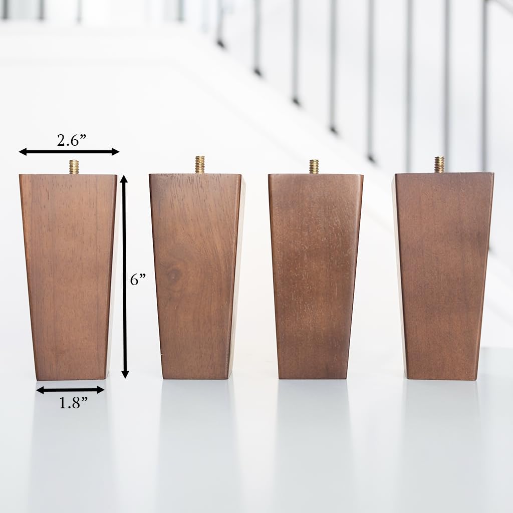 Airy Abode Walnut Brown Square Furniture Legs Set of 4 - Pick Your Size and Color Airy Abode