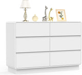 OTUTUMUS 6 Drawers Double Dresser, White Modern Chest of Drawer, Curved Edged Wood Dresser for Bedroom Living Room, Closet, Office, Hallway OTUTUMUS