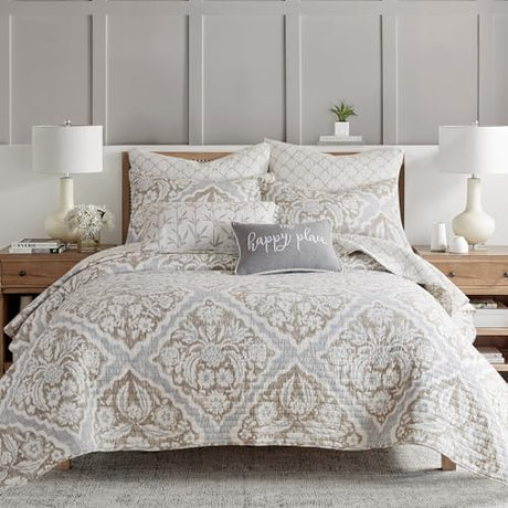 Levtex Home - Becker Taupe Quilt Set - King Quilt and Two King Shams - Ikat - Taupe, Grey and Cream - Quilt (106x92in.) and Shams (20x36in.) - Reversible - Cotton Levtex Home