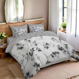WIVCOMD Twin Duvet Cover Set - Leaves and Vines Soft Microfibre Bedding - Minimalist Ink Painting Bedding Quilt Cover Set with Pillow Cases, Black WIVCOMD