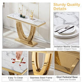 Goujxcy 47"" Marble Console Table Luxury Gold Sofa Table with Geometric U-Shape Stainless Steel Pedestal Modern Long Console Sofa Table White Marble Entryway Hall Table for Living Room Hallway Goujxcy