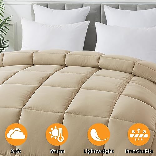 Cosybay Down Alternative Comforter (Beige, Full) - All Season Soft Quilted Full Size Bed Comforter - Duvet Insert with Corner Tabs -Winter Summer Warm Fluffy, 82x86 inches Cosybay