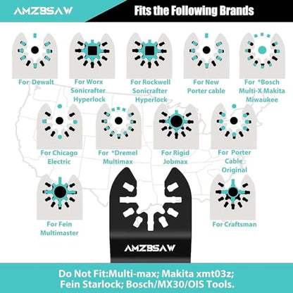 AMZBSAW 110PCS Oscillating Saw Blades Set, Professional Titanium Oscillating Tool Blade for Metal Wood Plastics, Quick Release Multi Tool Blades Kits Fit Bosch Dewalt Milwaukee Ryobi - WoodArtSupply