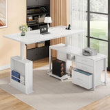 Homiflex 63" L Shaped Standing Desk with 3 Drawers Electric Adjustable Height Desk Corner Standing Desk with Storage Computer Game Desk with Power Outlets Computer Tower Stand for Home Office, White Homiflex